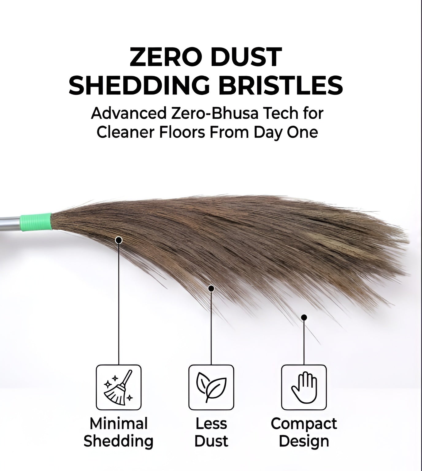 Dusty Might Premium Less-Dust Grass Broom with Stainless Steel Handle For Home/Office Cleaning